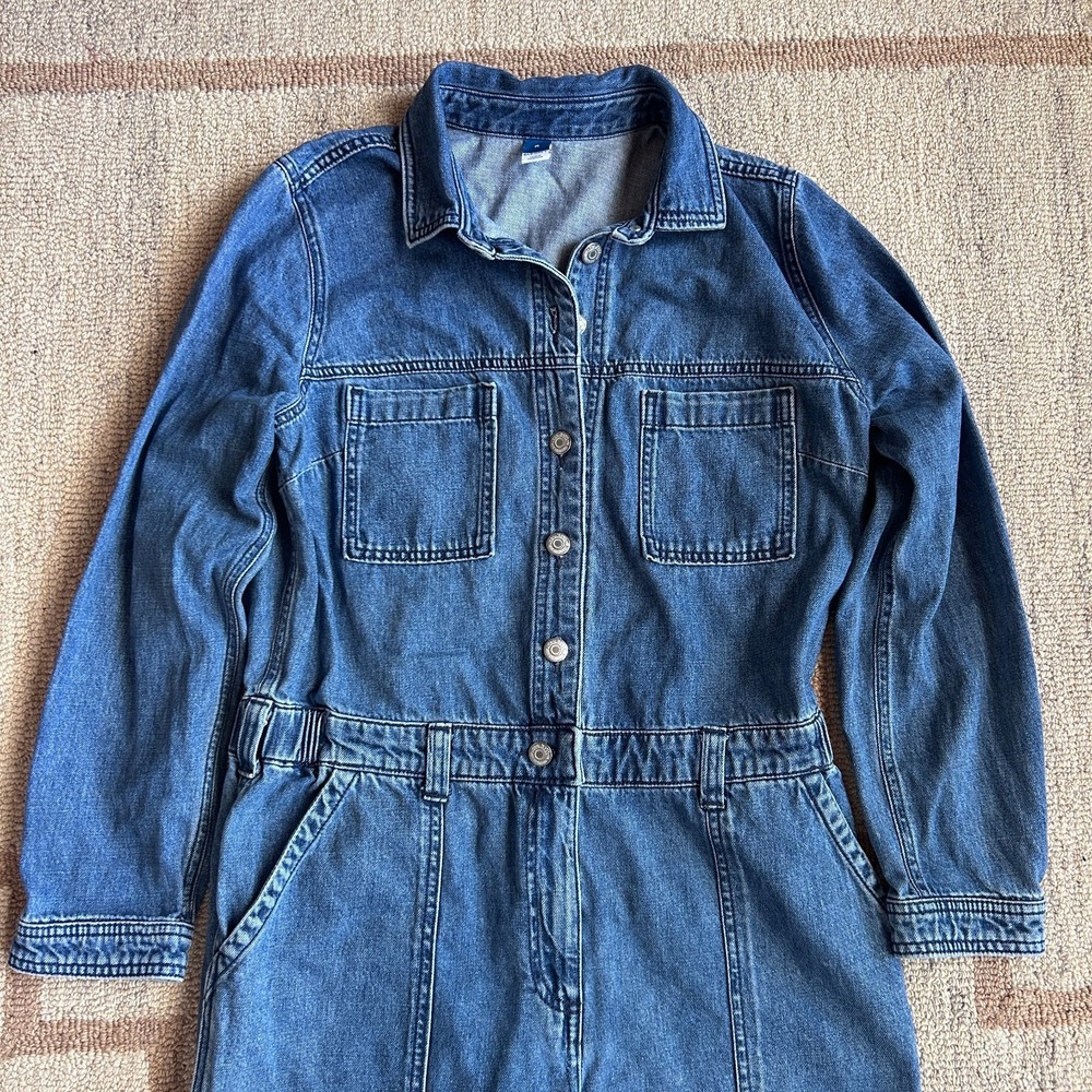 Denim Utility Jumpsuit Women M Old Navy Carpenter Coveralls Workwear Blue Cotton